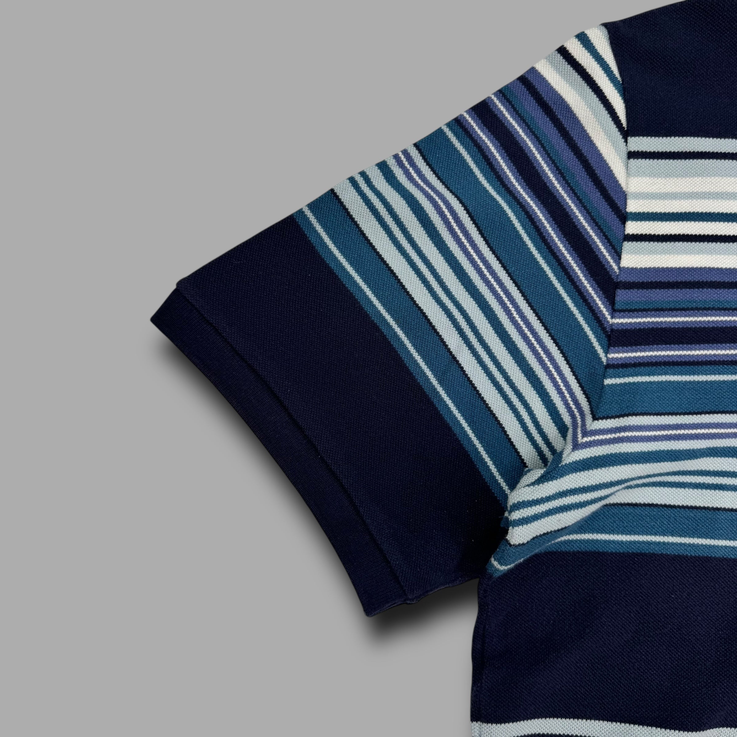 Yves saint laurent 2000's graphic embroidered striped polo shirt (XXL)