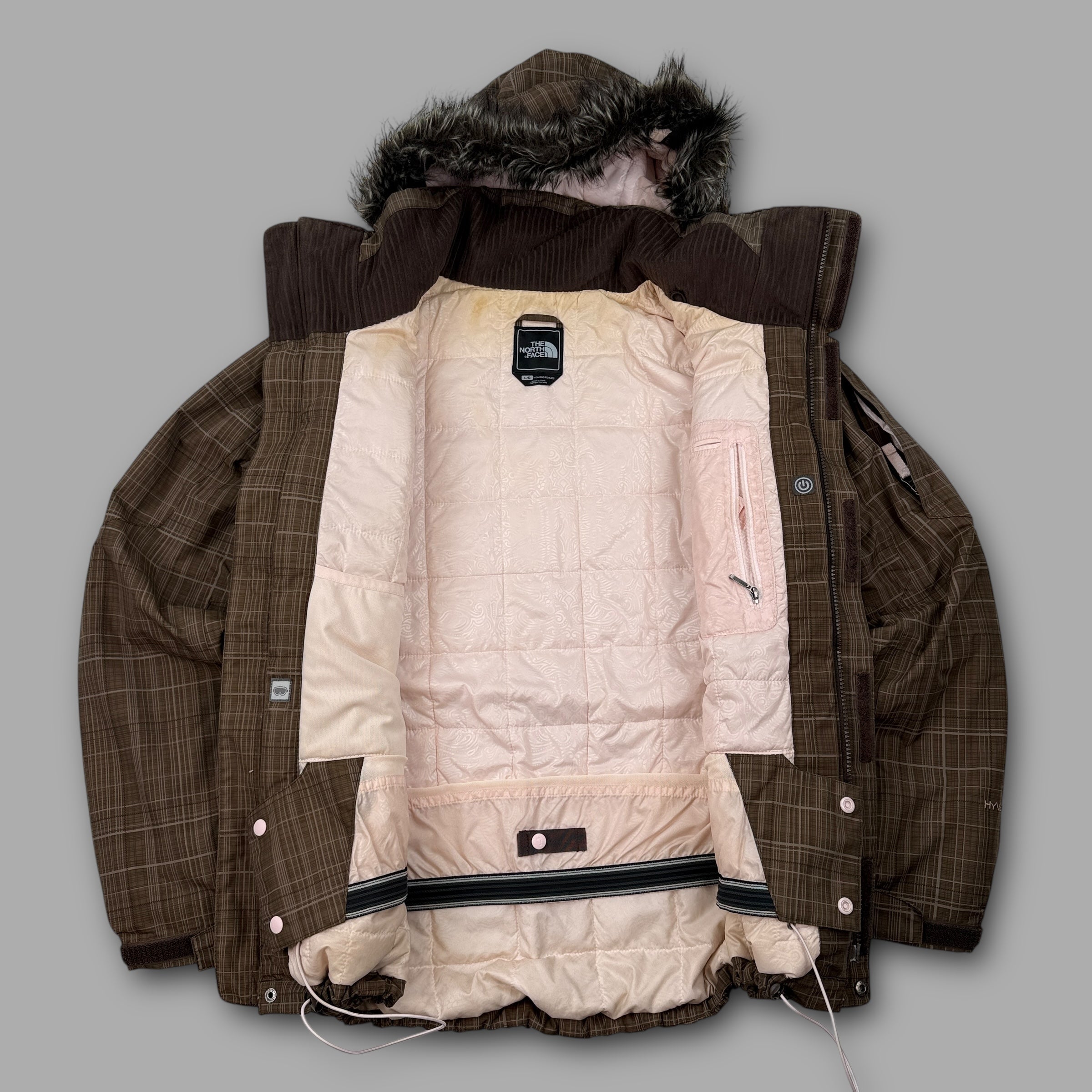 The north face 2007 technical plaid fur hood ski jacket (L) wms