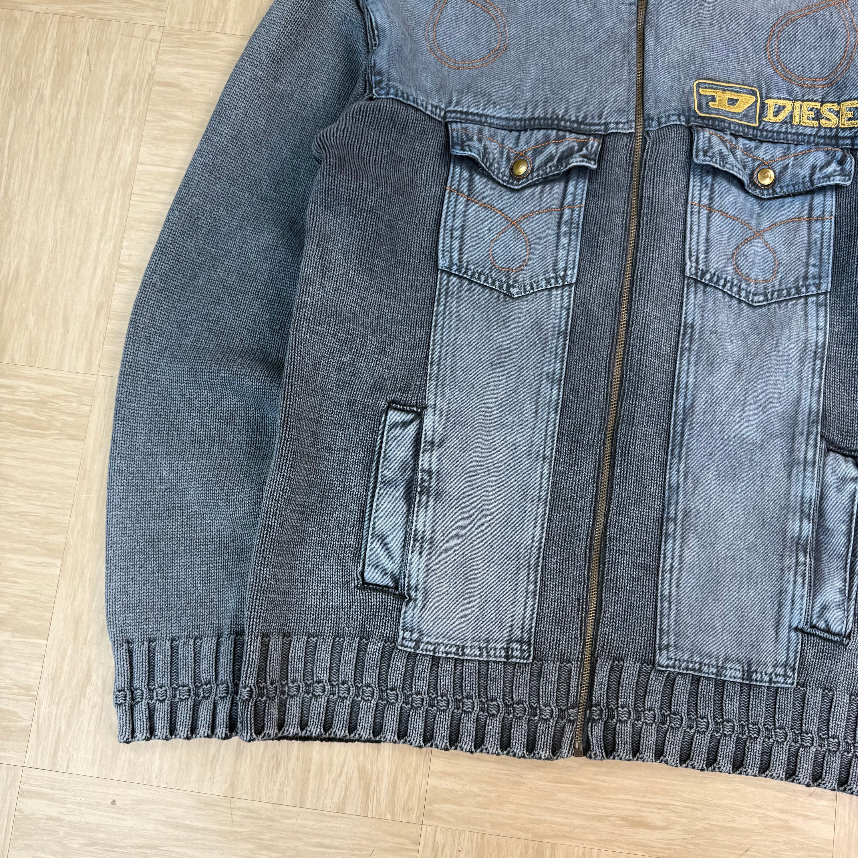 Diesel 2000's knit embroidered zip up hybrid jacket (XL)