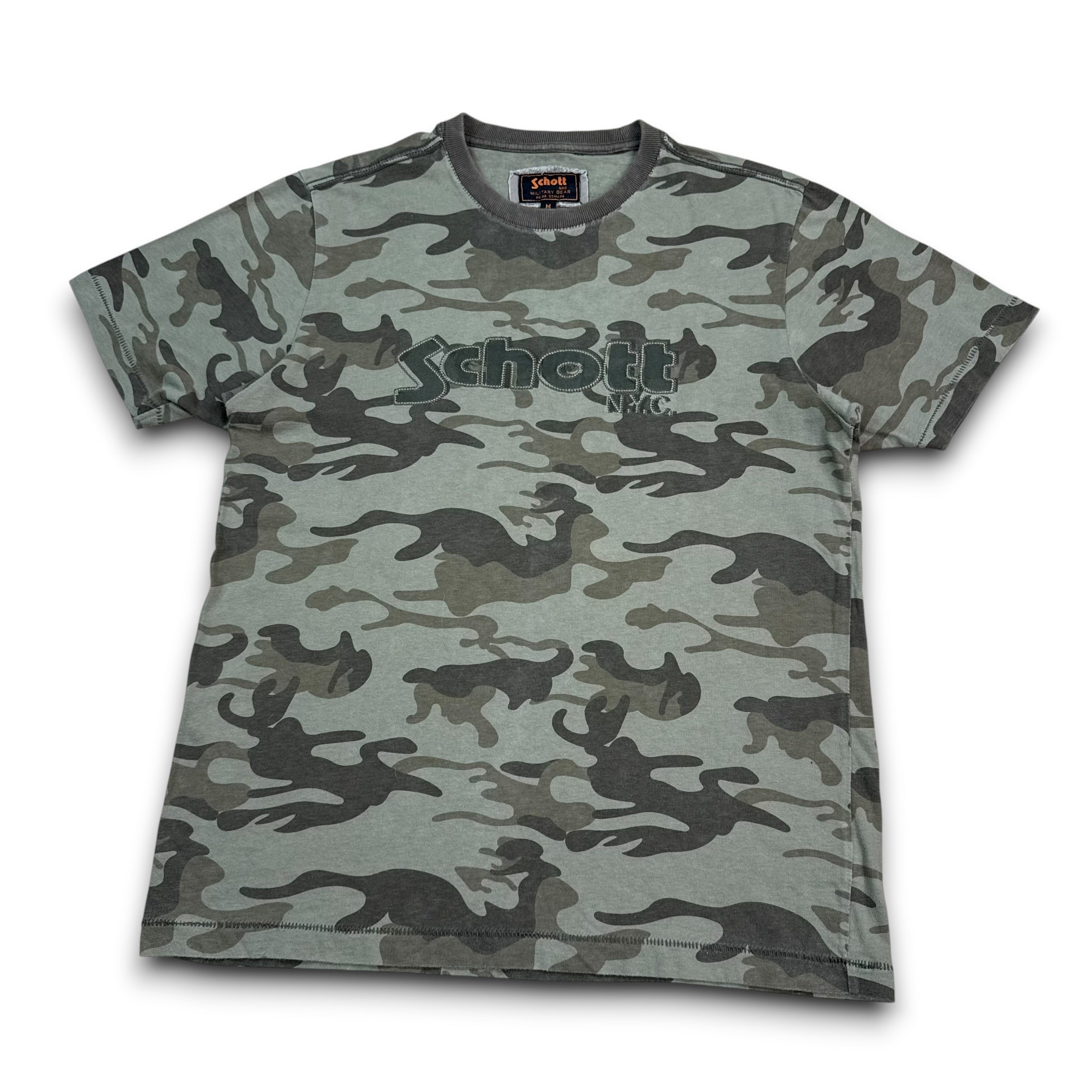 Schott NYC 2000's graphic embroidered camo tee (M)