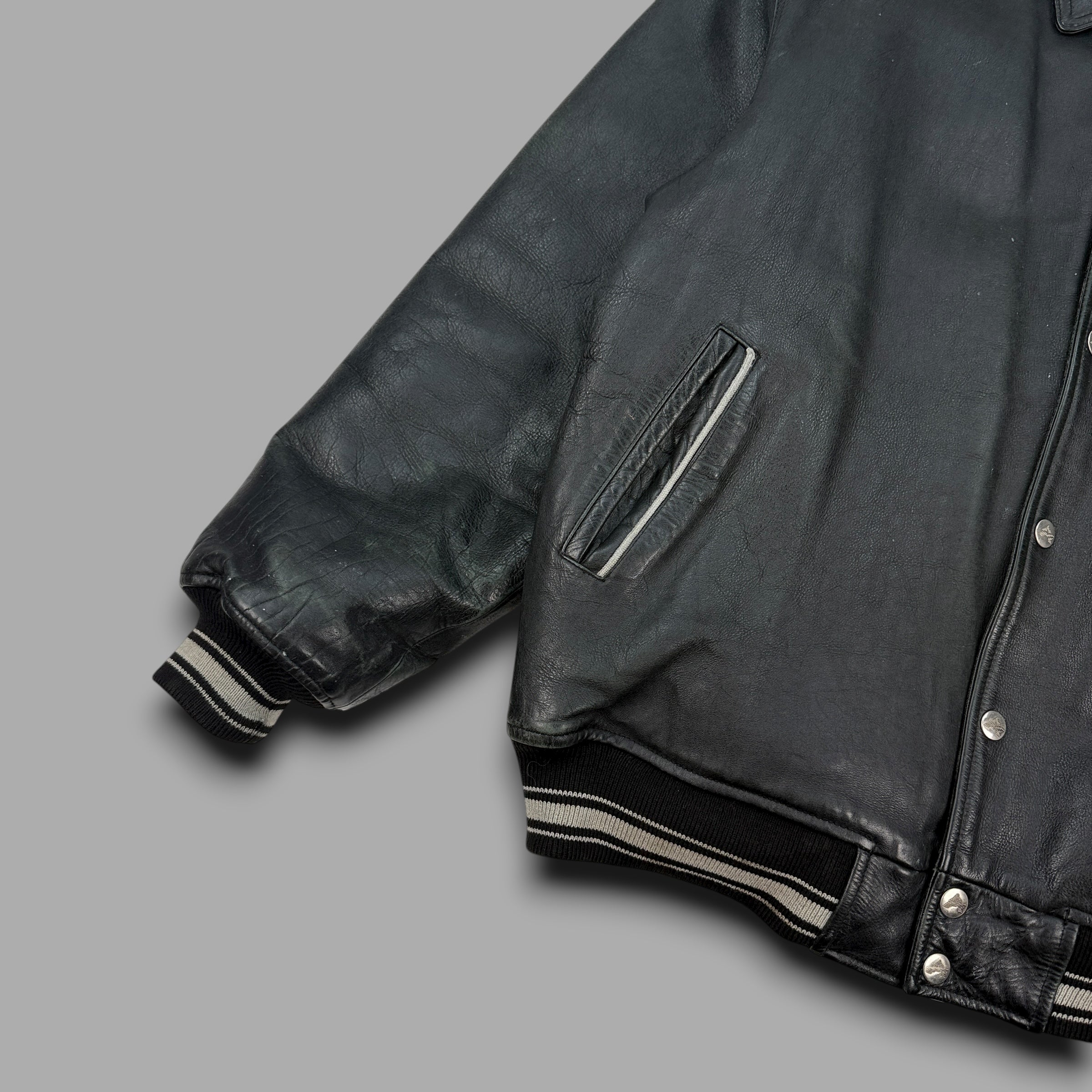 Avirex vintage leather zip-up varsity jacket (L)