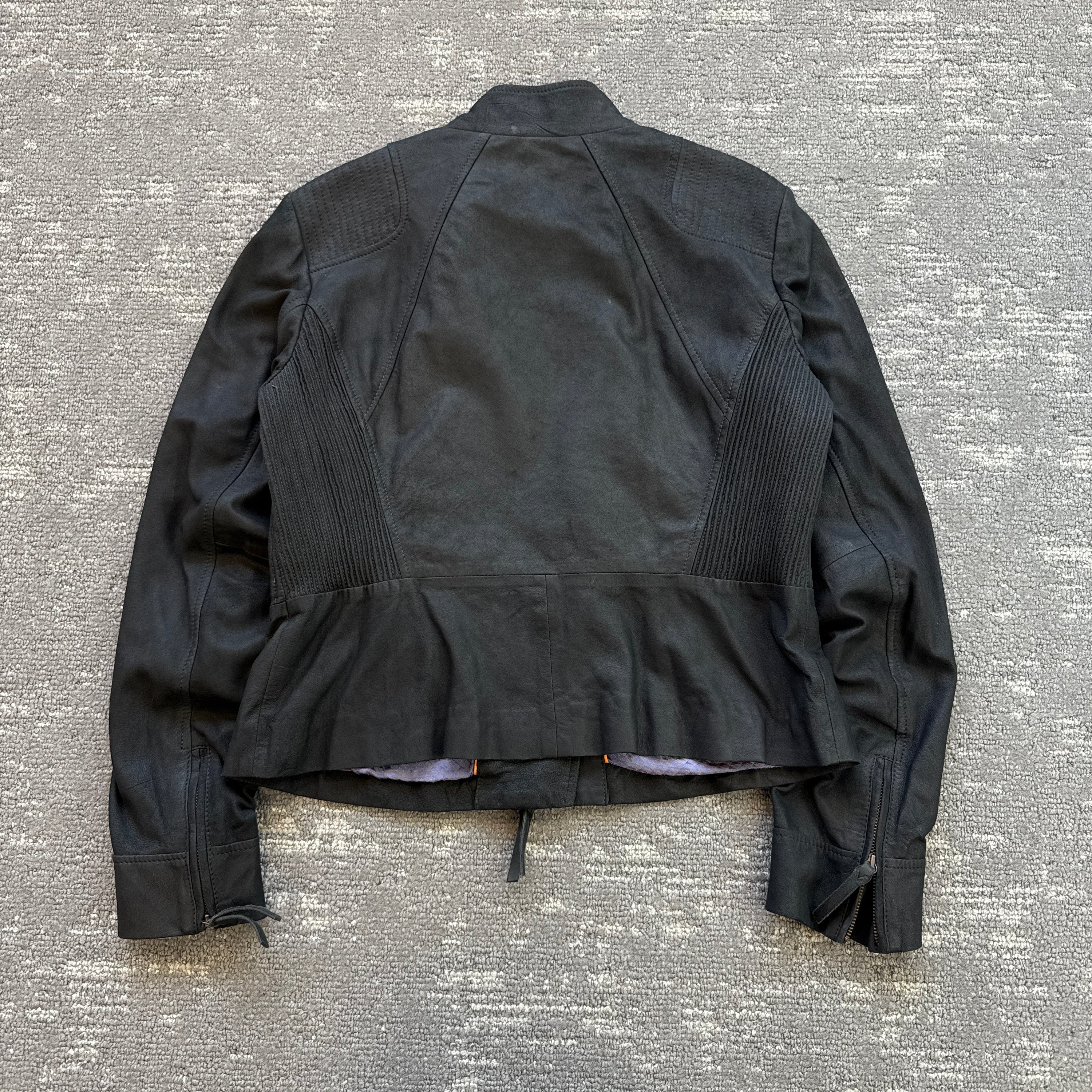 Hugo boss 2000's technical asymmetrical zip fitted goat leather biker jacket (S)