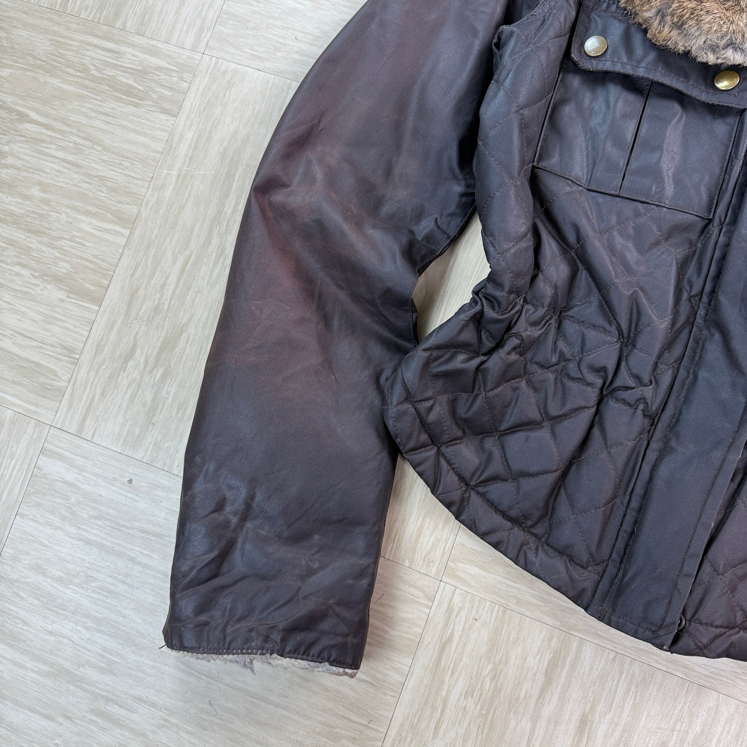 Belstaff 2000's fur collar leather wax jacket (M) wms