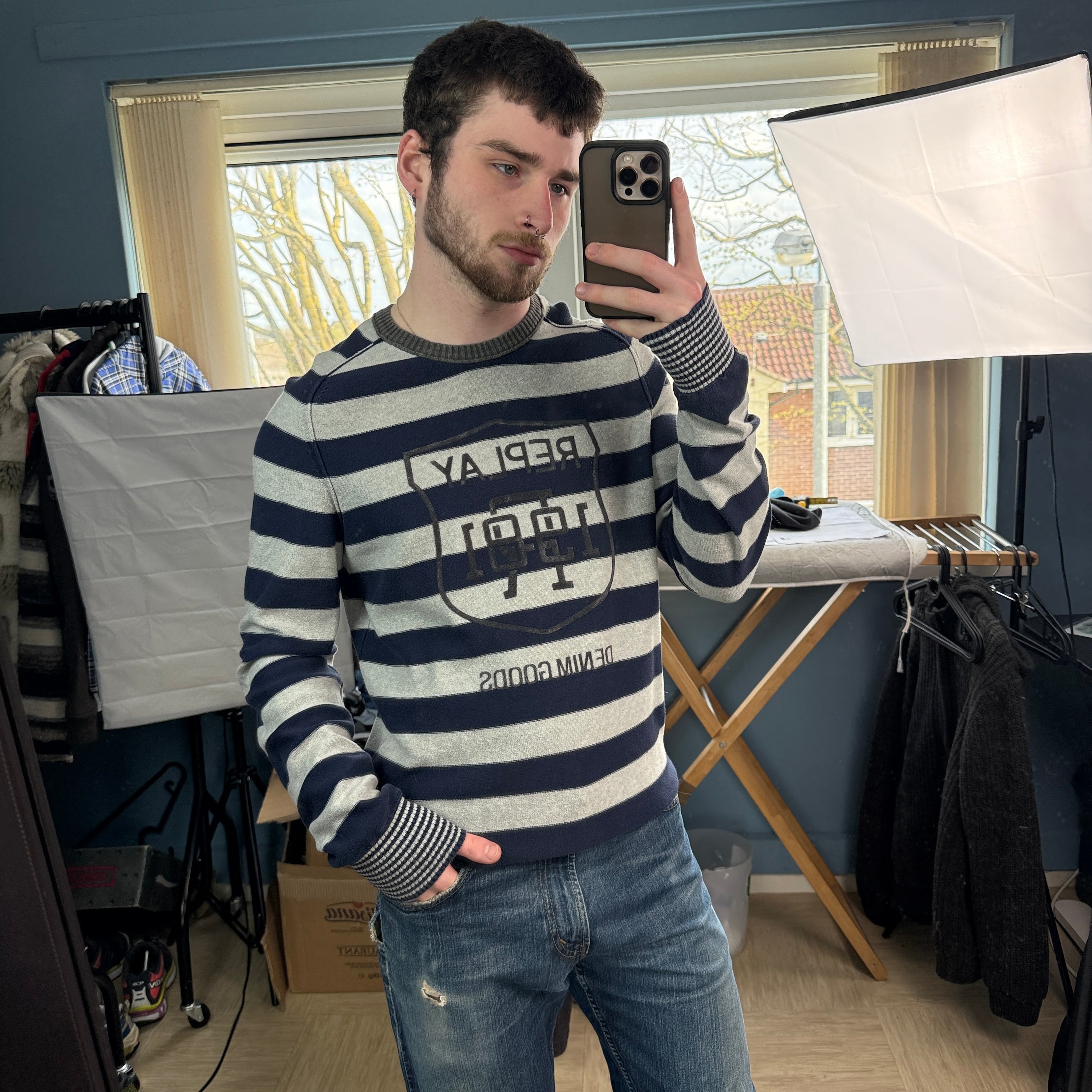 Replay pullover horizontal striped jumper (L)