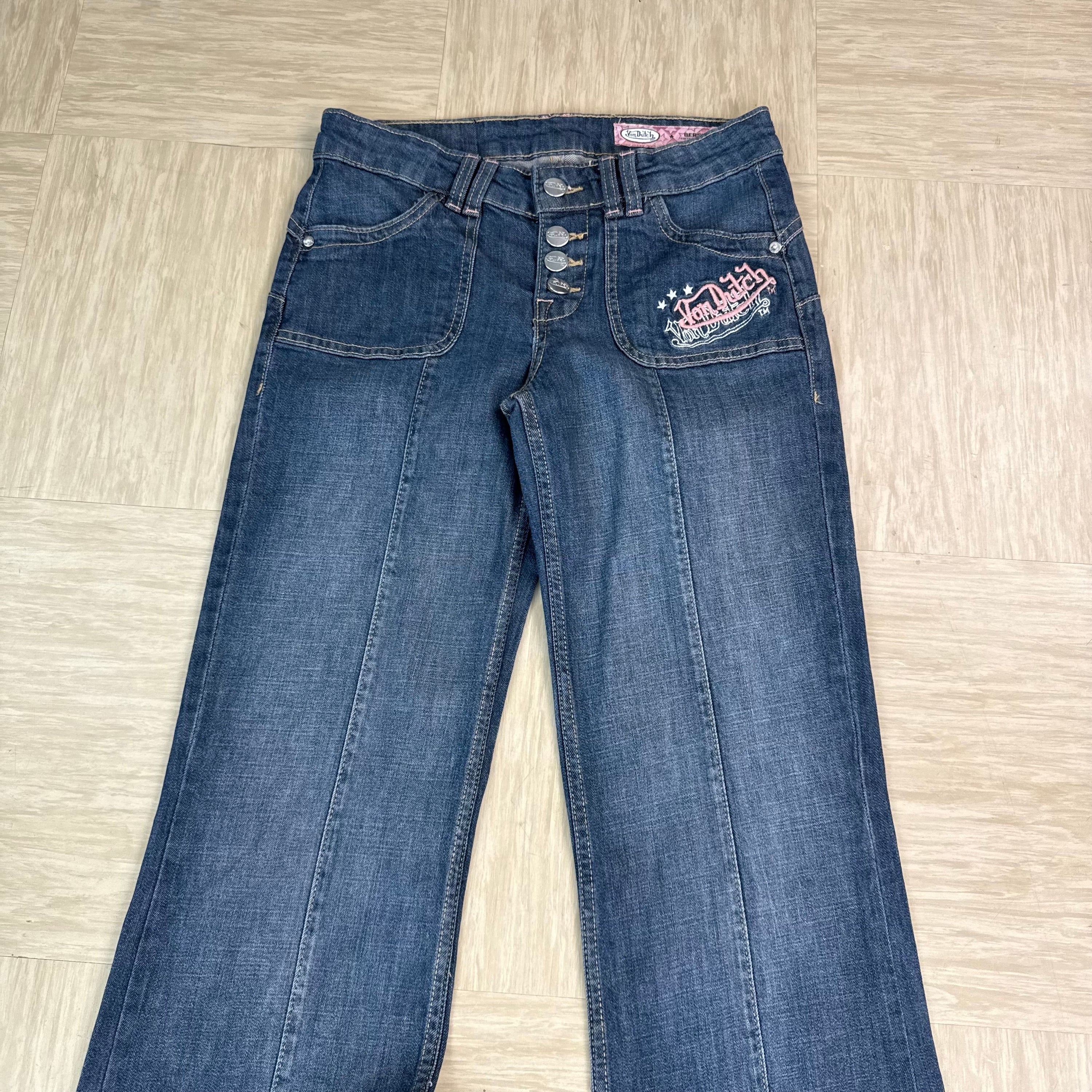 Von Dutch x Bershka graphic relaxed denim bootcut jeans (M) wms