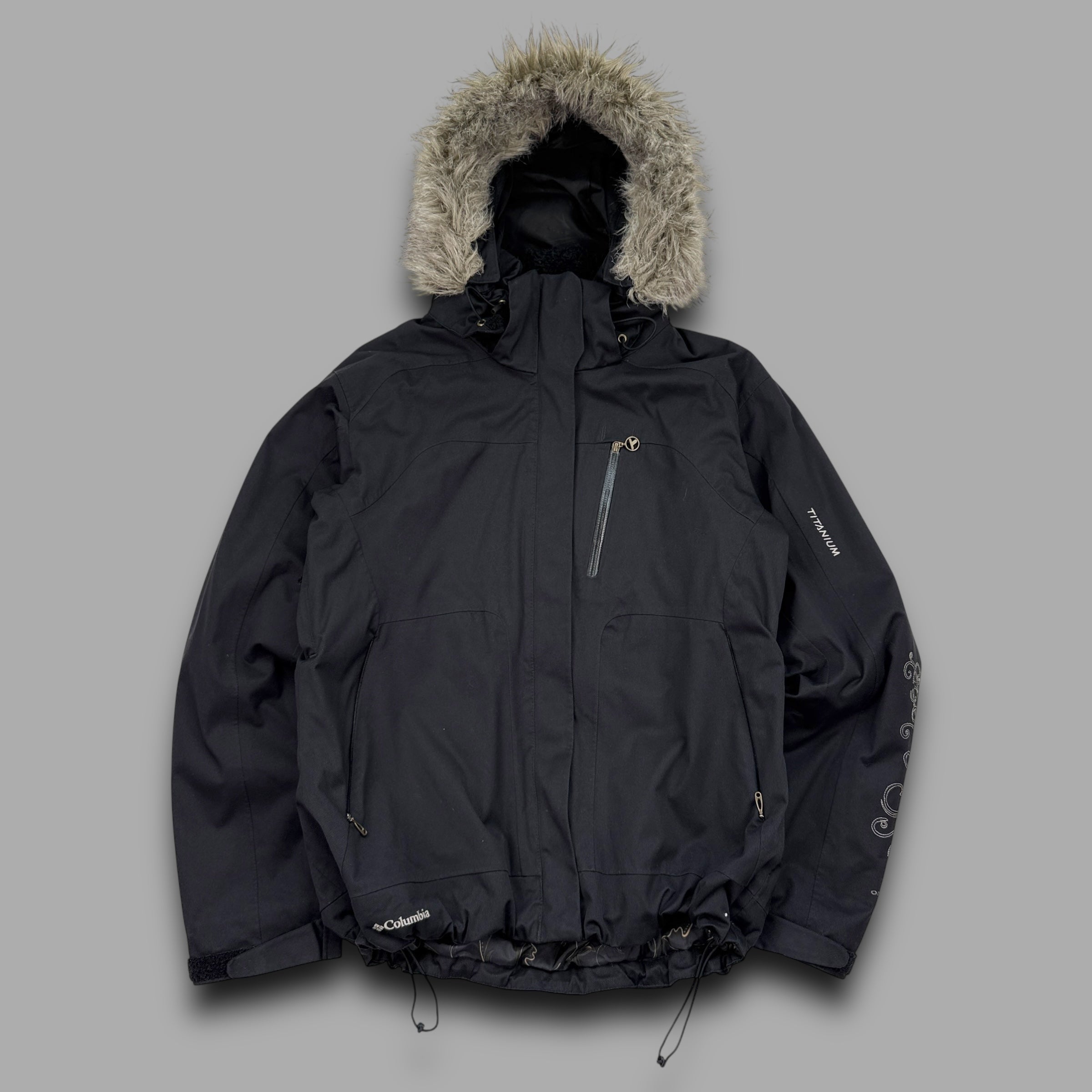 Columbia titanium 2000's technical fur hood waterproof shell jacket (M) wms