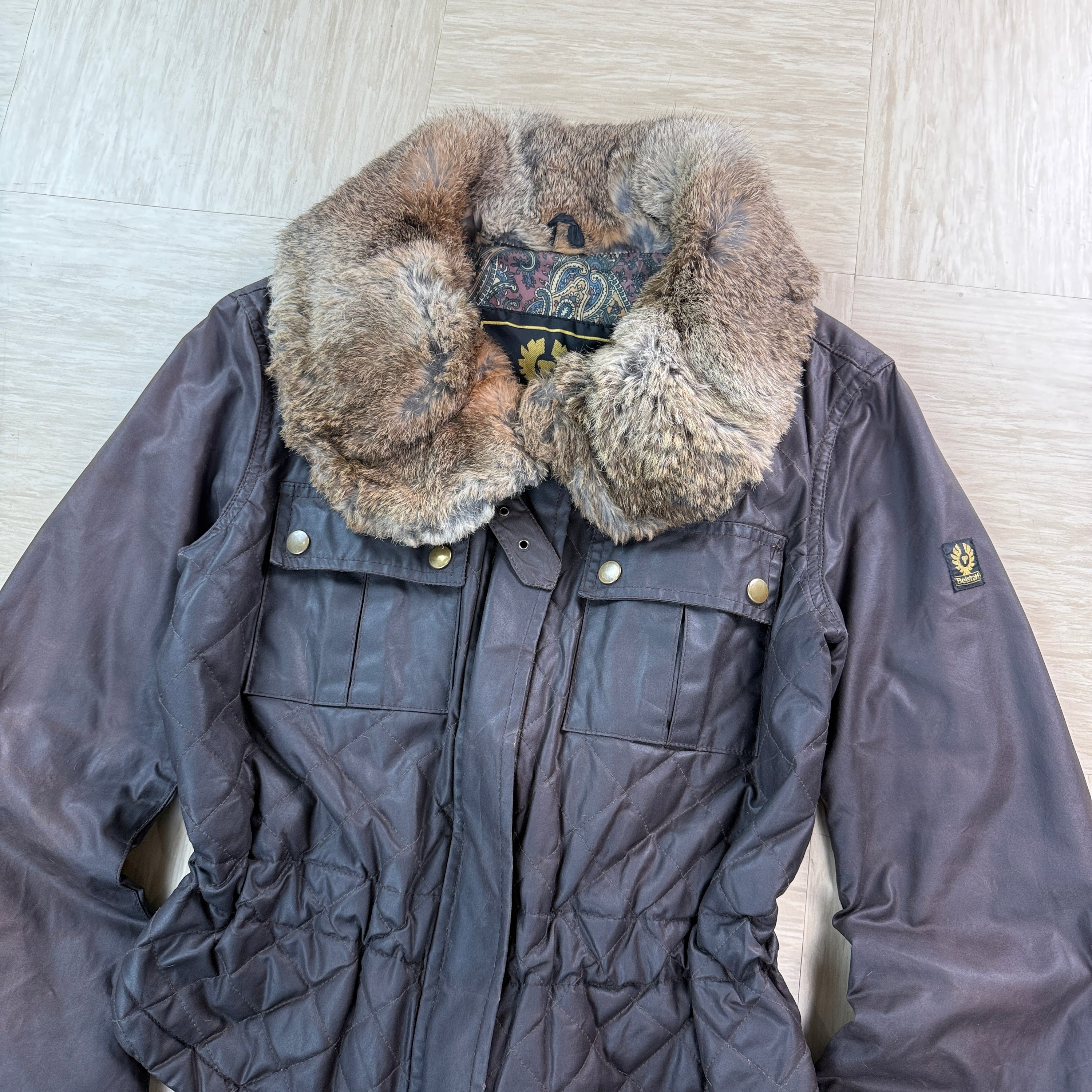 Belstaff 2000's fur collar leather wax jacket (M) wms