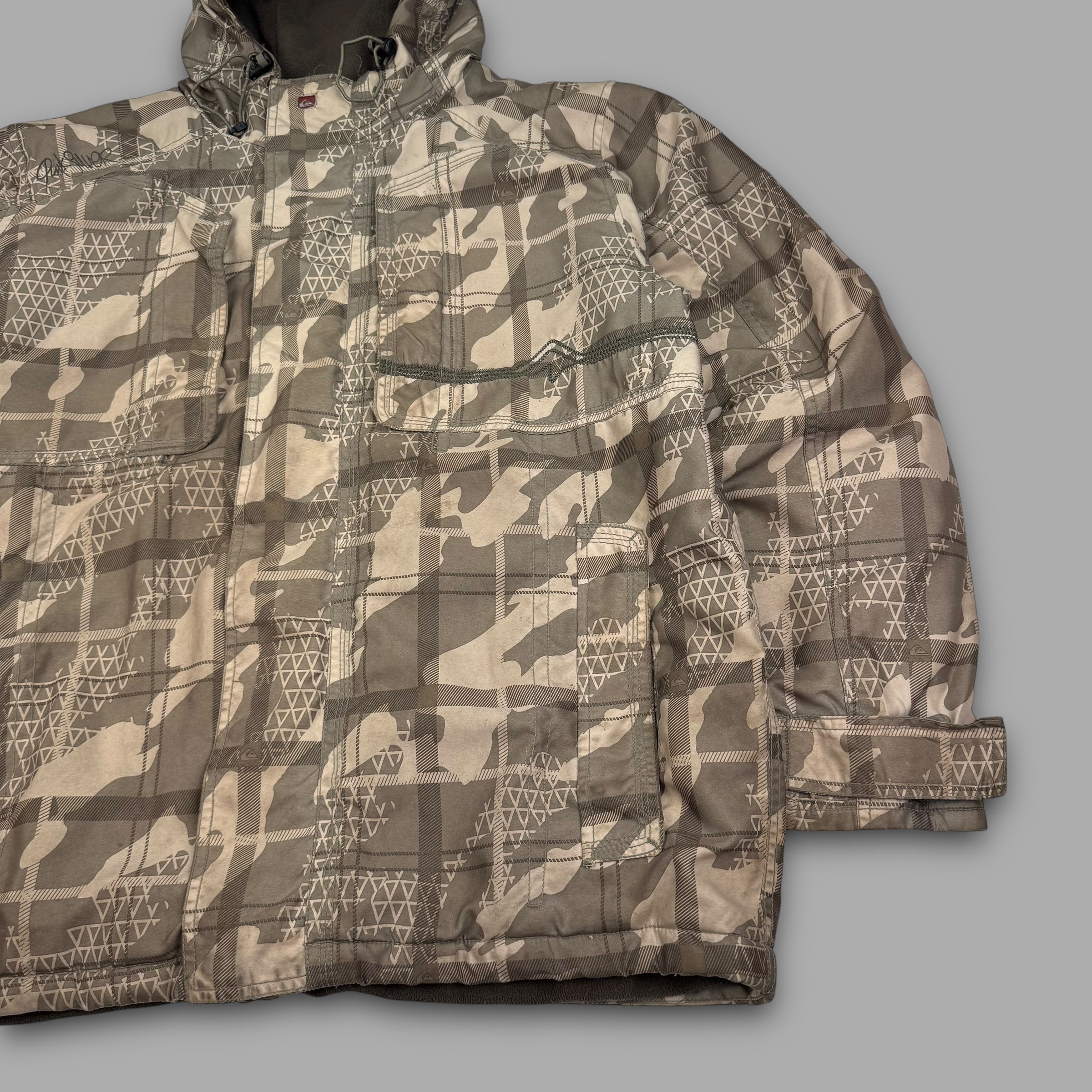 Quiksilver 2000's technical multi-pocket fleece lined softshell jacket (M)