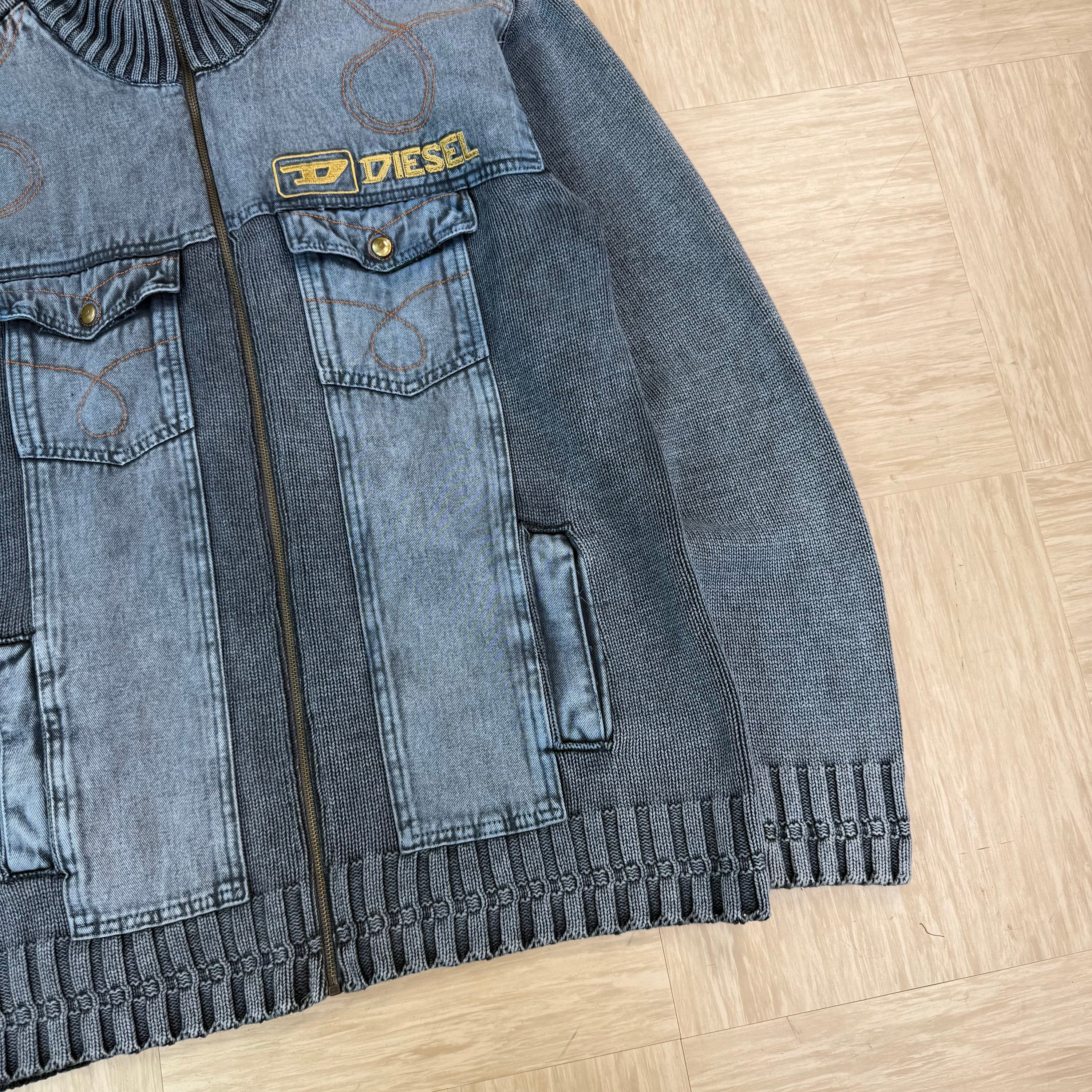 Diesel 2000's knit embroidered zip up hybrid jacket (XL)