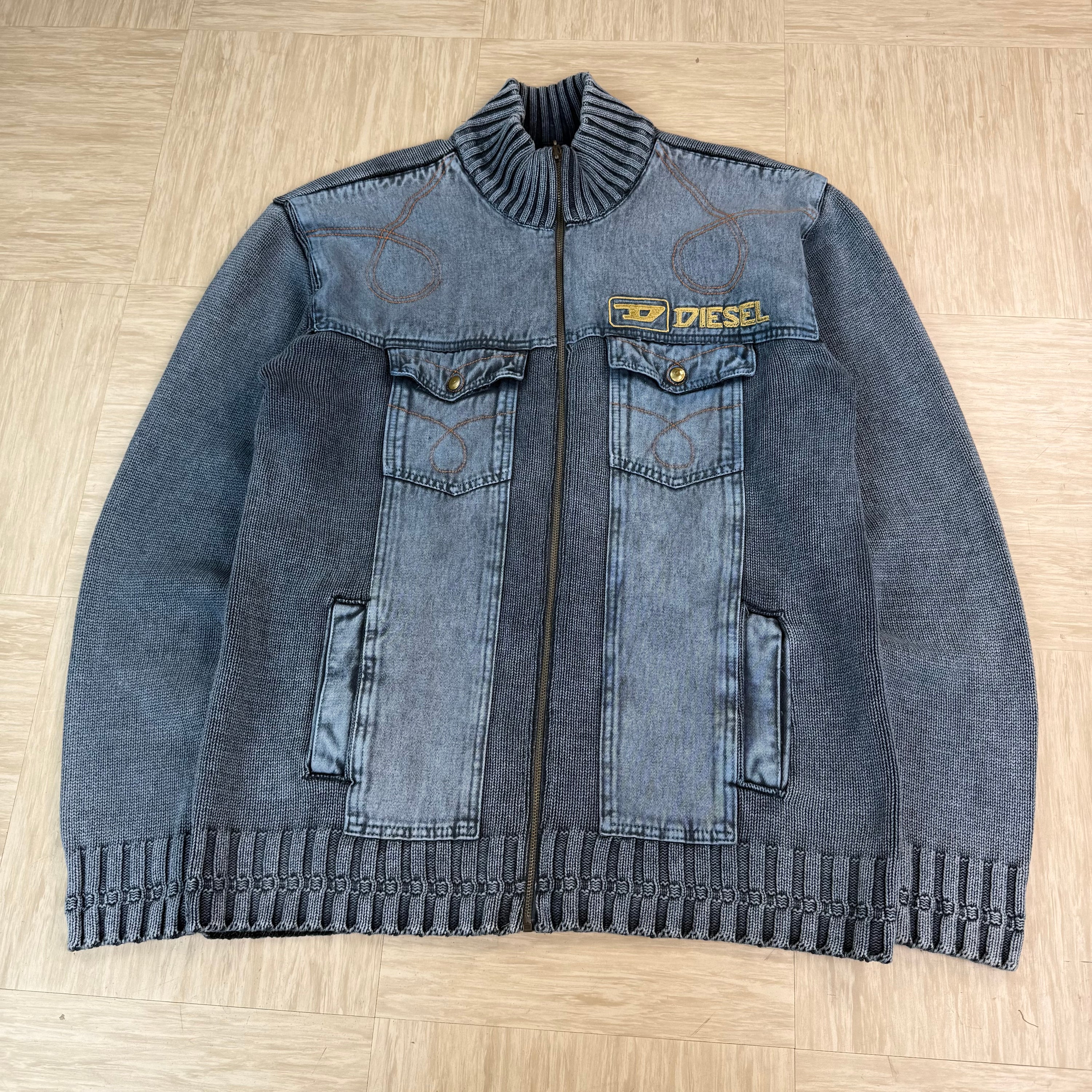 Diesel 2000's knit embroidered zip up hybrid jacket (XL)
