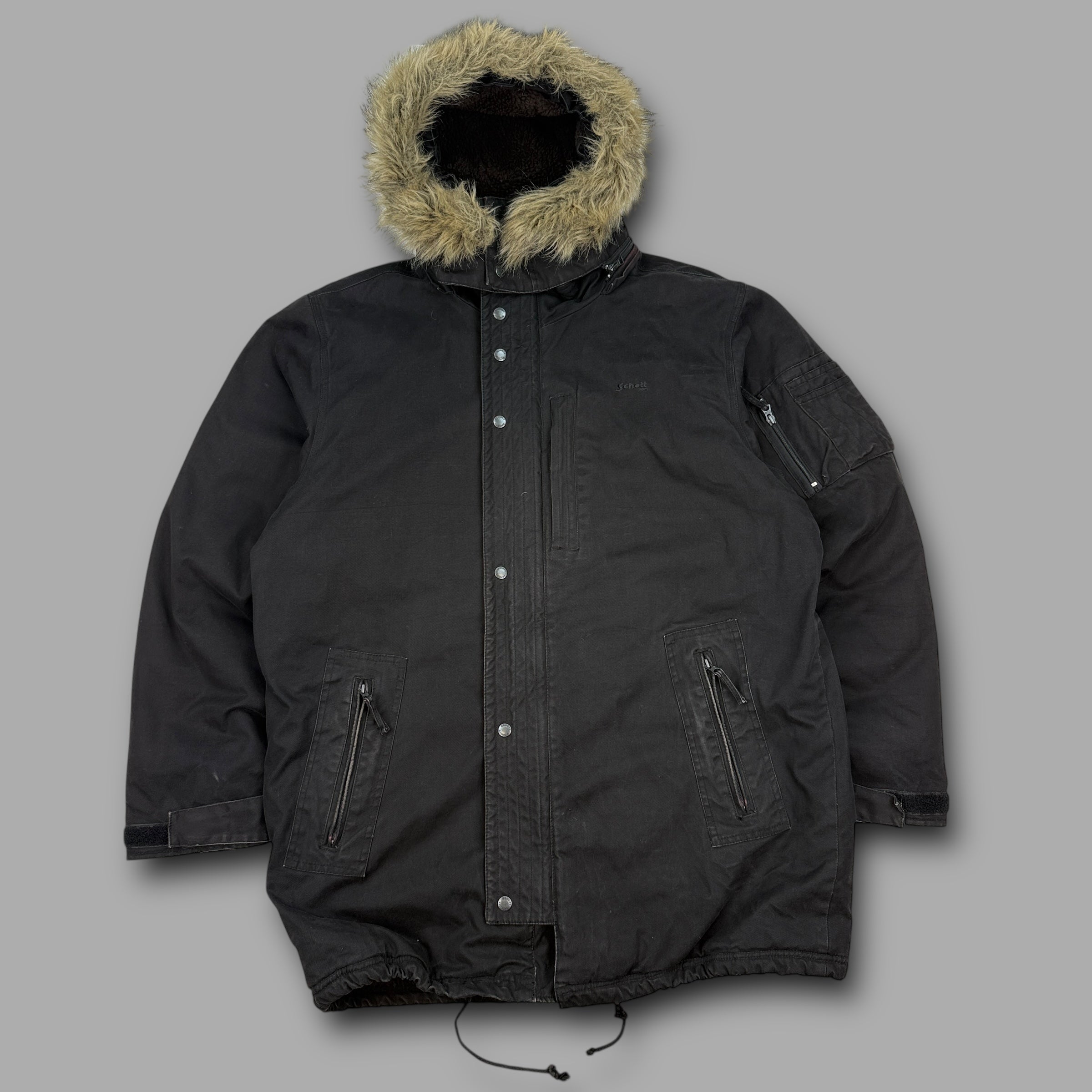 Schott NYC 2000's technical fur hood parka jacket (XL)