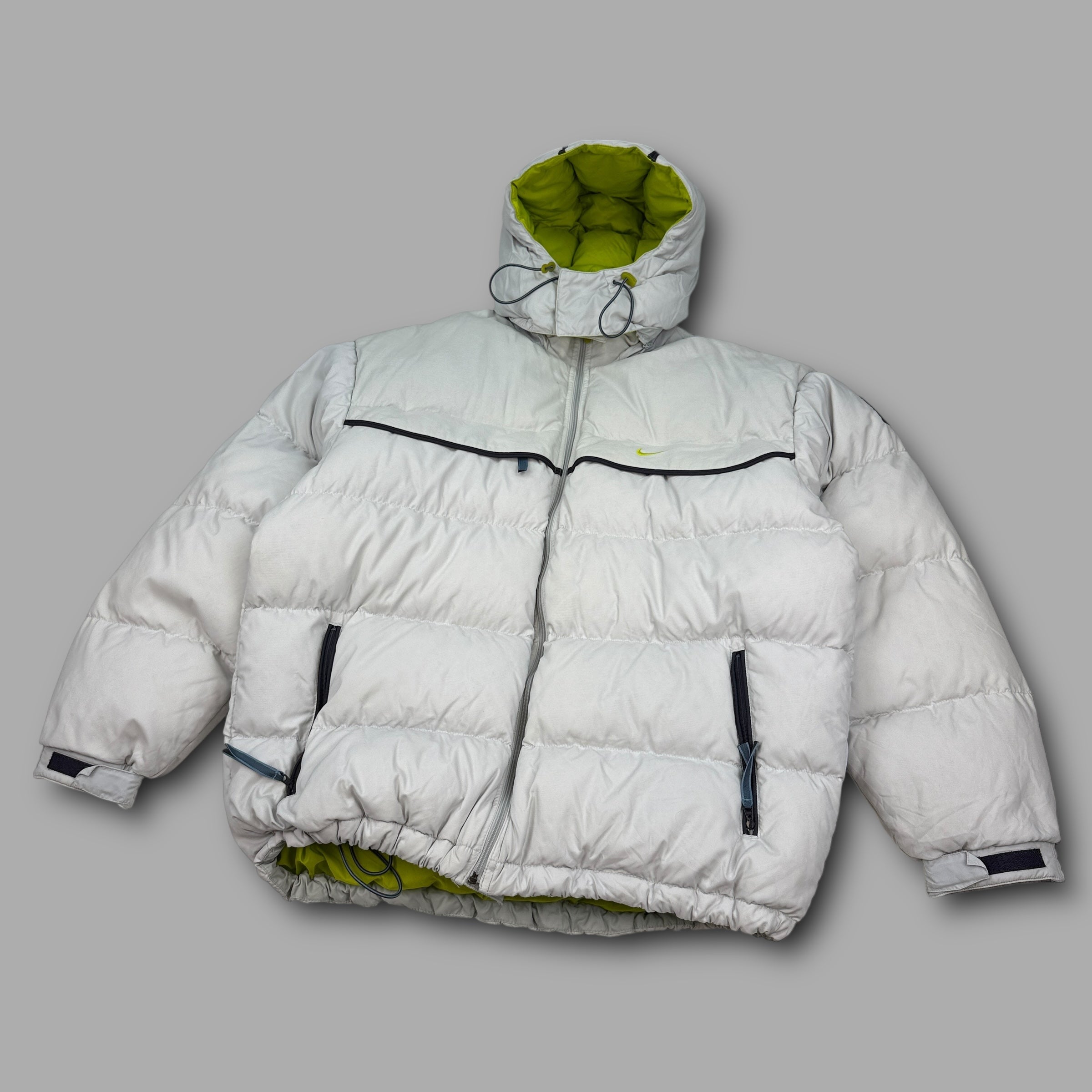 Nike 1990's technical mini swoosh multi pocket downfilled puffer jacket (M)