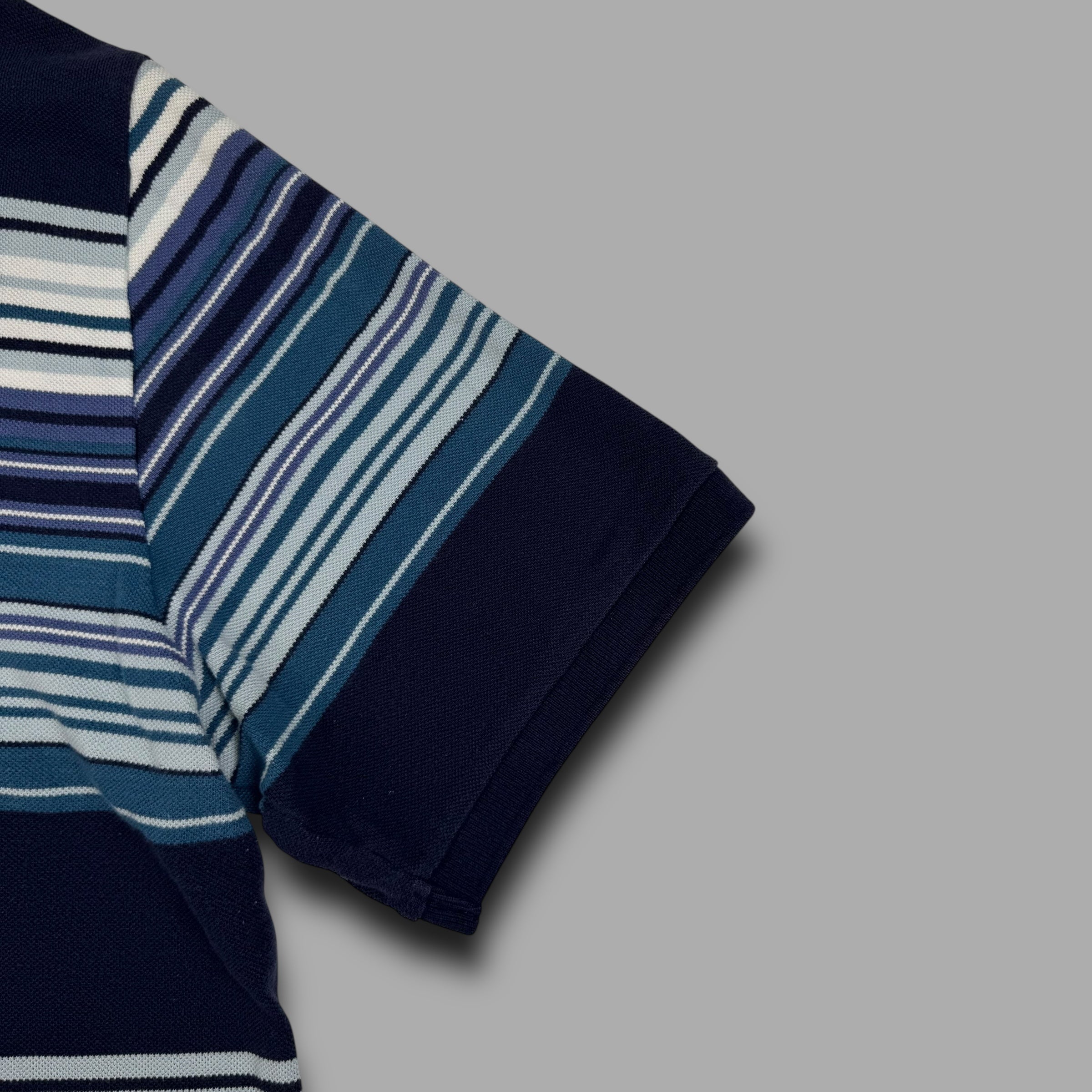 Yves saint laurent 2000's graphic embroidered striped polo shirt (XXL)