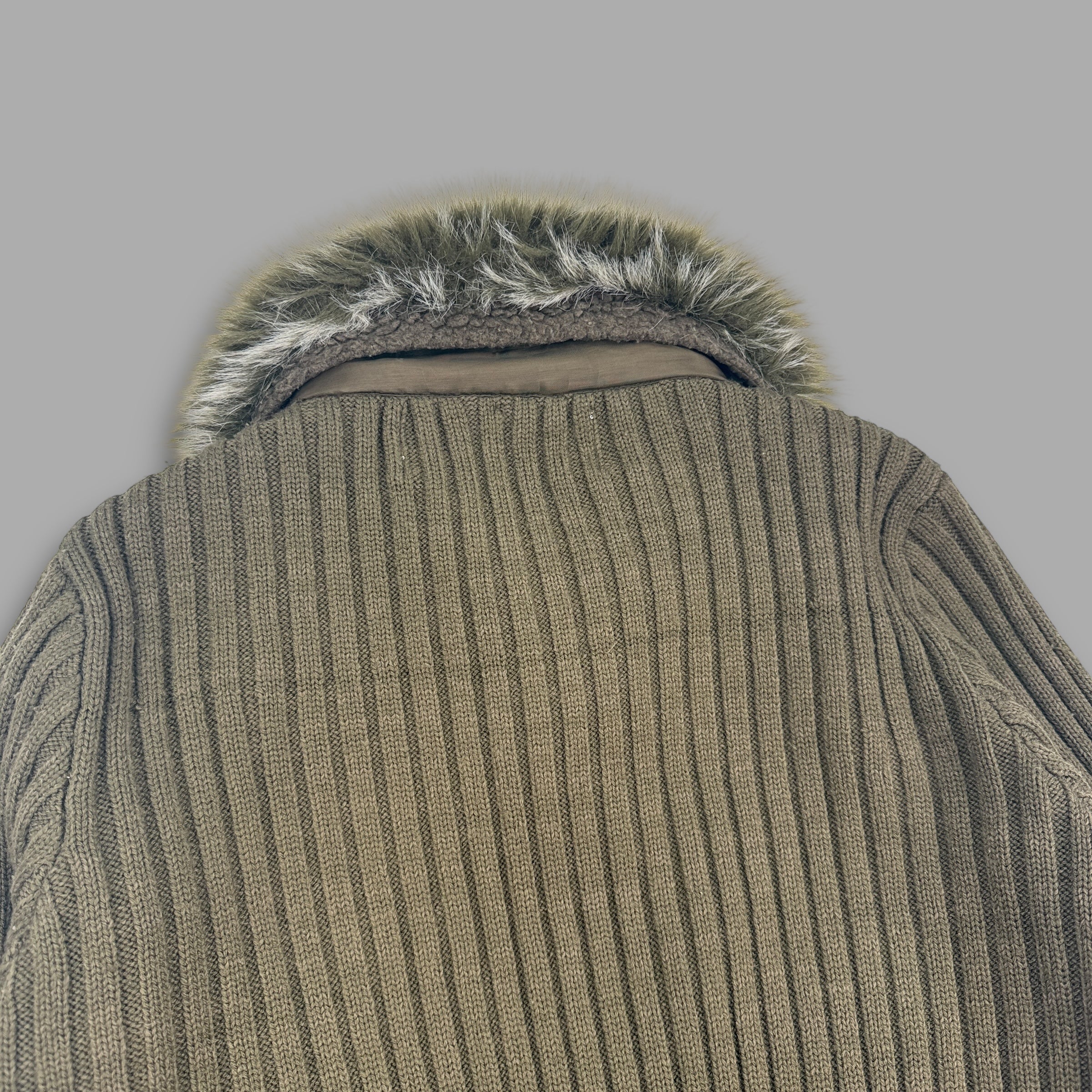 Yilunno 2000's zip up faux fur collar knit hybrid jacket (S) wms