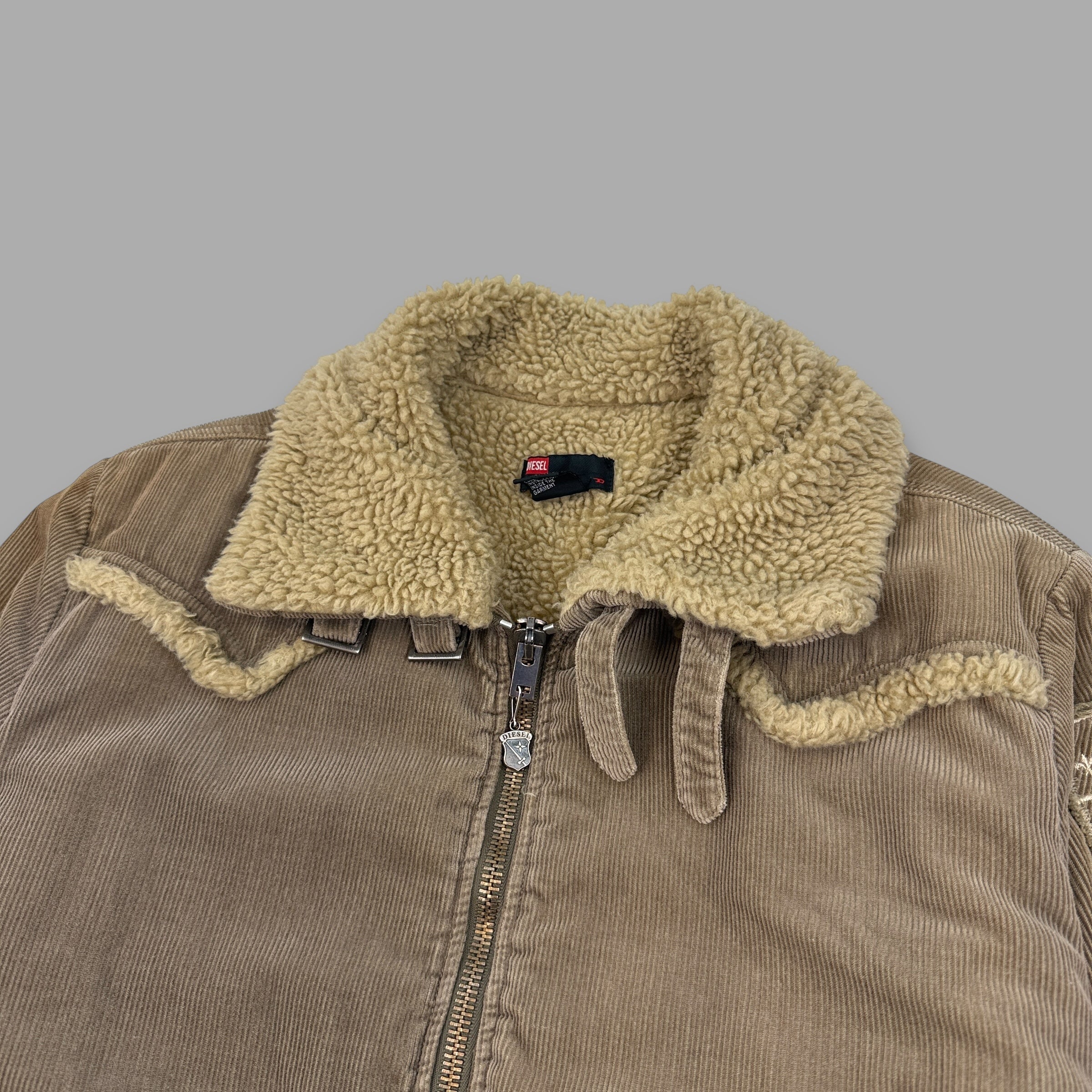 Diesel 2000's sherpa lined full-zip corduroy bomber jacket (L)