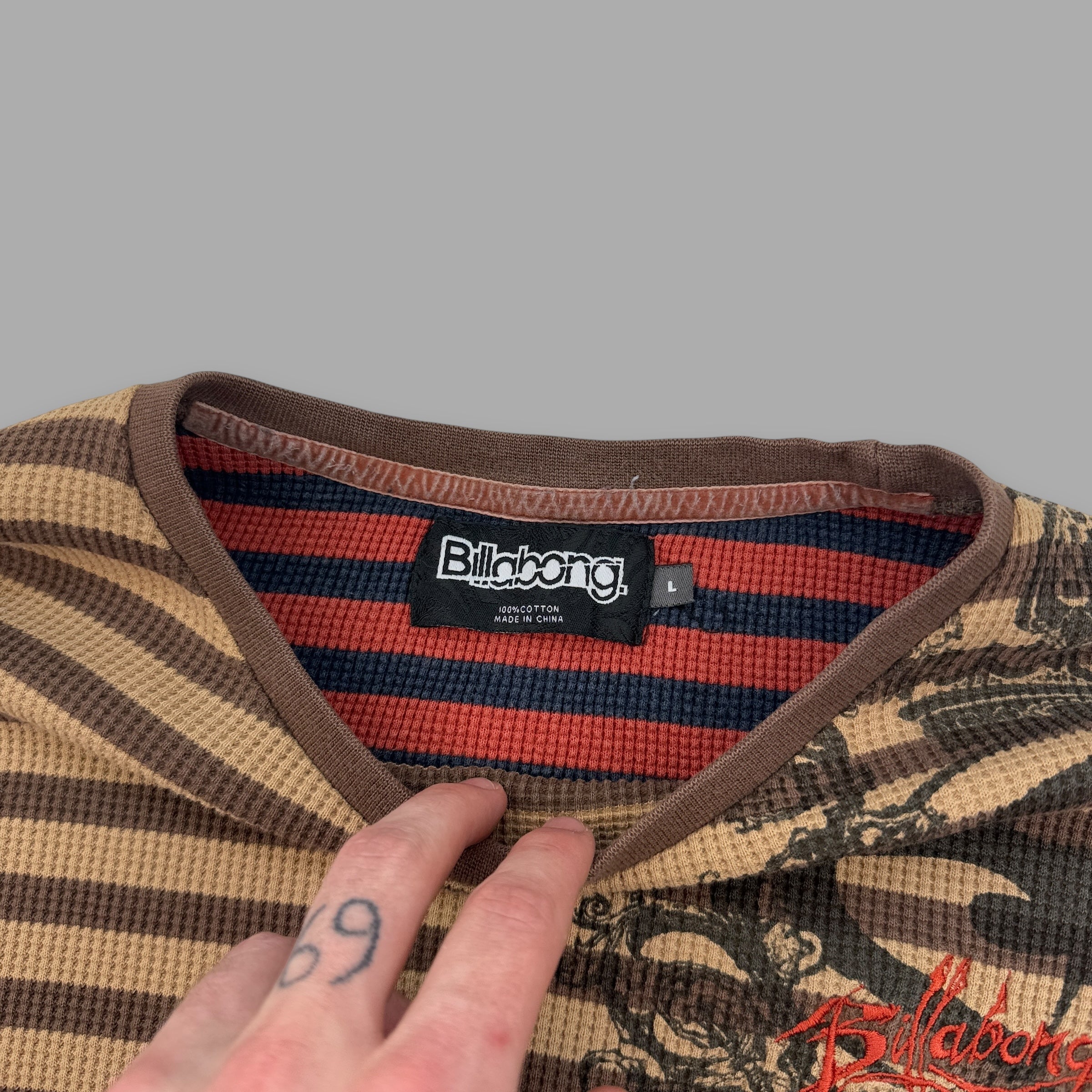Billabong 2000's cropped spellout striped long sleeve (S)