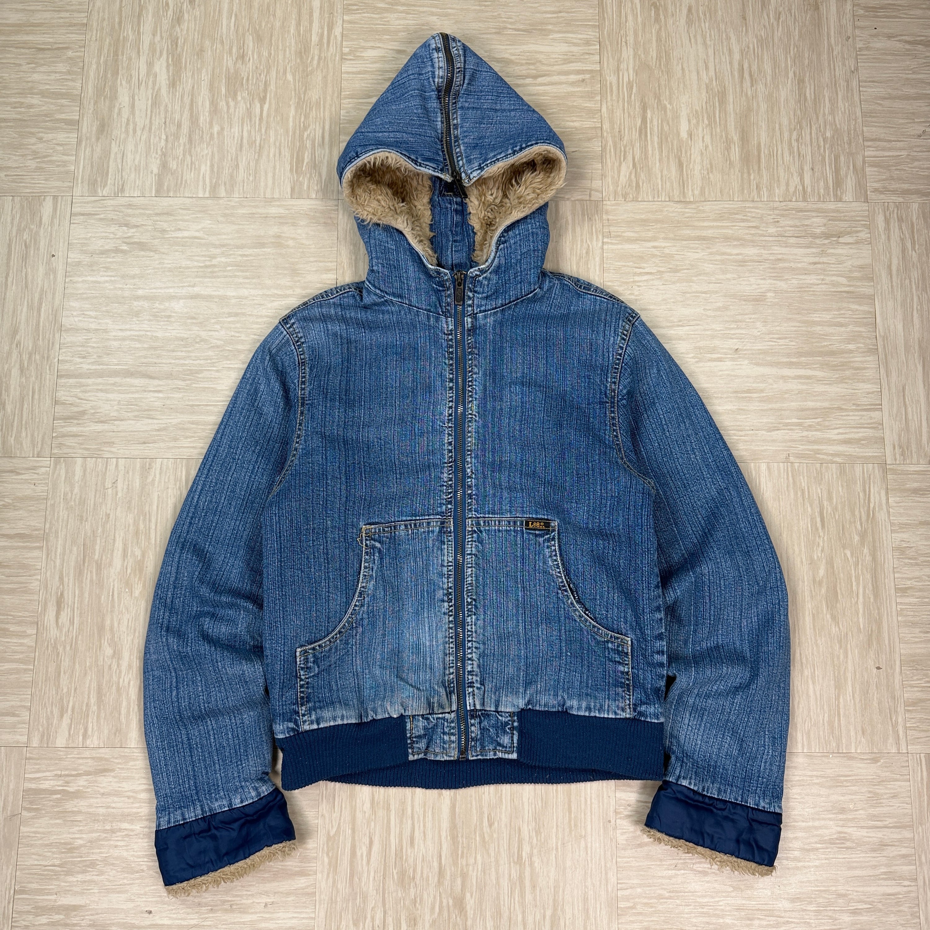 Lee 2000's split fur hood cropped denim jacket (XS)