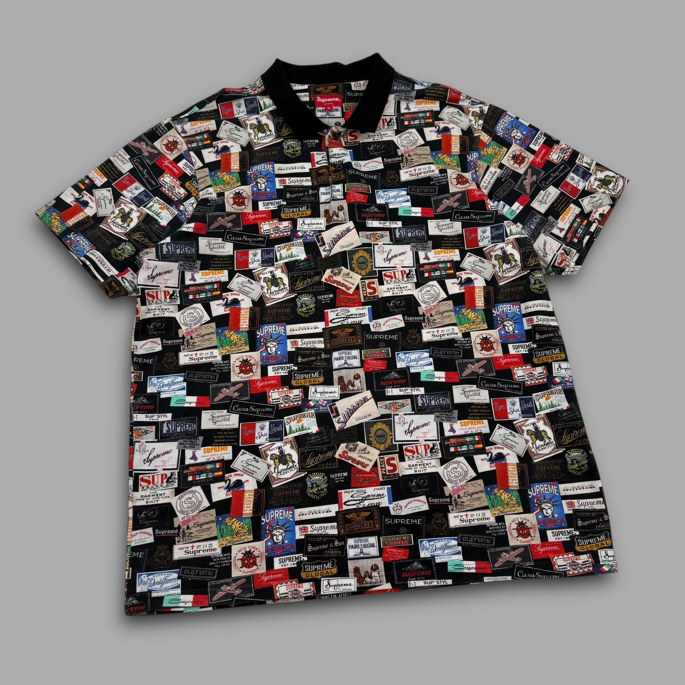 Supreme SS21 monogram labels polo shirt (XL)