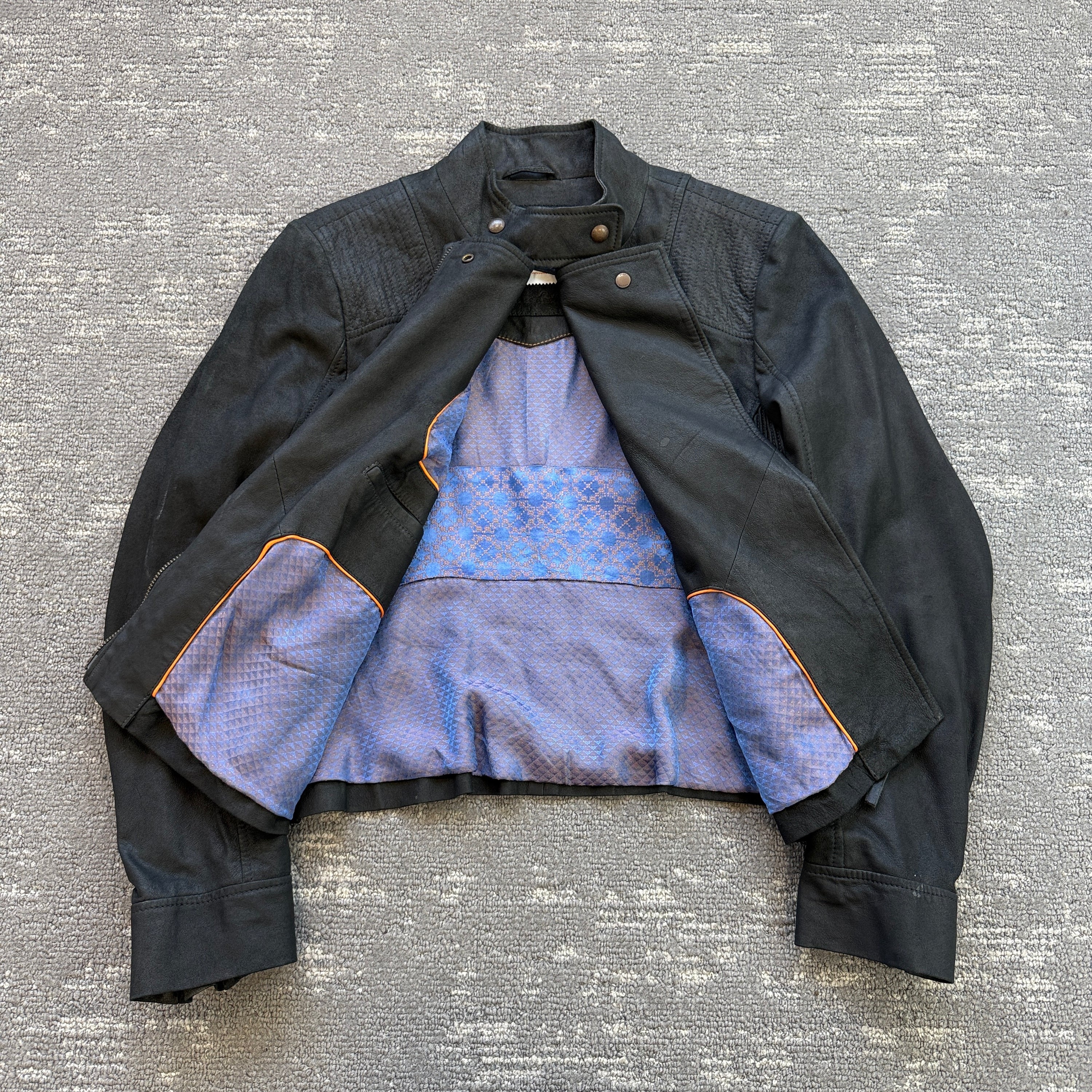 Hugo boss 2000's technical asymmetrical zip fitted goat leather biker jacket (S)