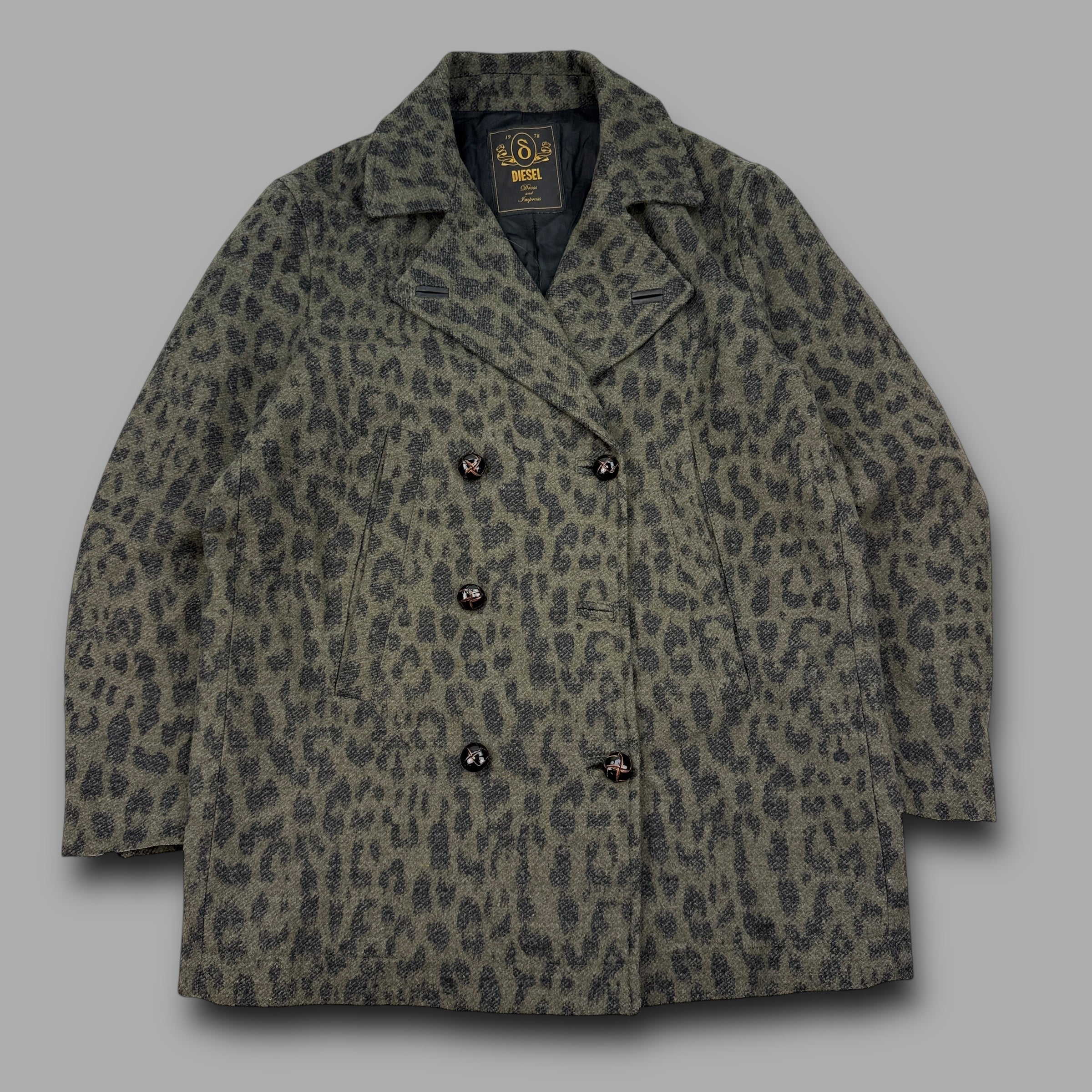 Diesel 2000's double breasted leopard peacoat (L) wms
