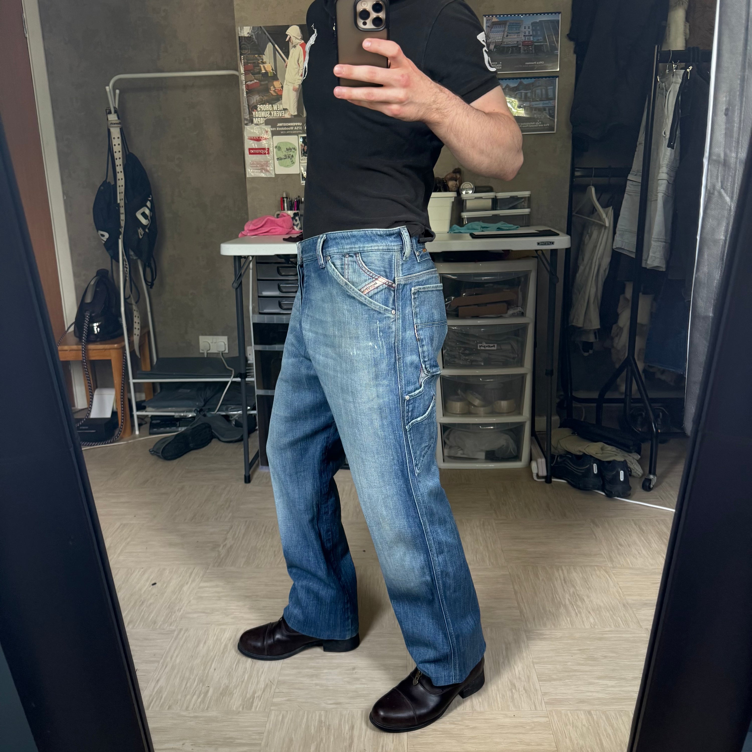 Diesel braddo 2000's loose fit denim carpenter jeans (M-L)