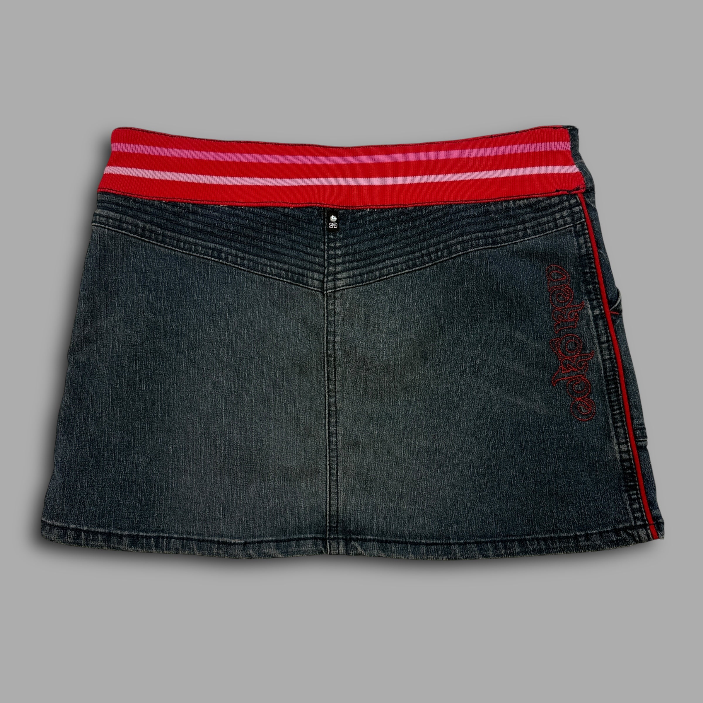 Ecko 2000's technical embroidered denim mini skirt (S)